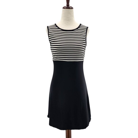 Vintage City Triangles Womens Small Dress Mini Stripe Black White Nineties Party - Picture 1 of 8